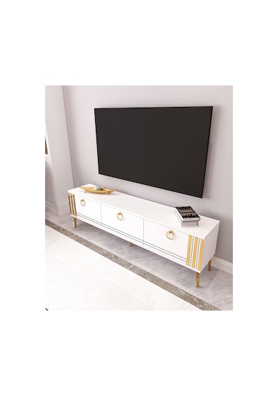 Altın 150 Cm Tv Ünitesi, Tv Sehpası Beyaz - Altın Beyaz-beyaz Altın 150 Cm Tv Ünitesi, Tv Sehpası Beyaz - Altın Beyaz-beyaz