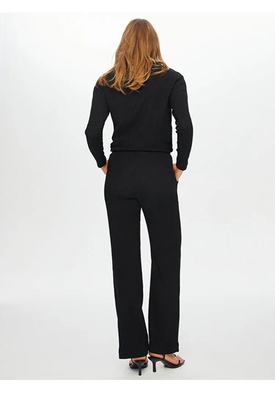 Faik Sönmez Keninden Dokulu Straight Fit Kadın Örme Pantolon Us26pnt008 Siyah