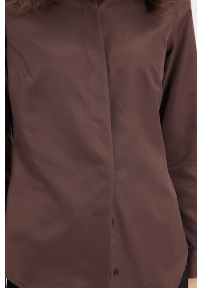 Tudors Kadın Slim Fit Dar Kesim Vucüda Oturan Uzun Kollu Gizli Düğme Detaylı Kahverengi Basic Gömlek-41567