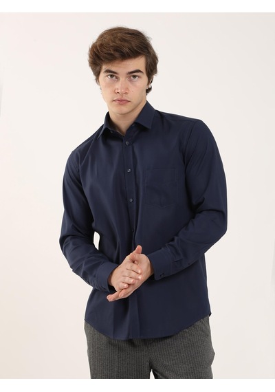 Dufy Lacivert Erkek Regular Fit  Uzun Kol Gömlek - 92838 Lacivert