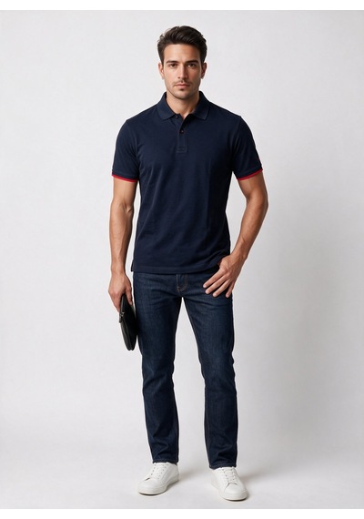 Giant Erkek Polo Yaka Pamuklu Kısa Kollu Logolu T-shirt Lacivert