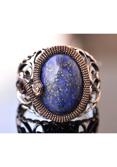 Doğal Lapis Lazuli Taşı, Yılan Yüzük, El Yapımı Yüzük, Ayar Gümüş Erkek Yüzüğü, Mavi Gümüş Aksesuar Gümüş