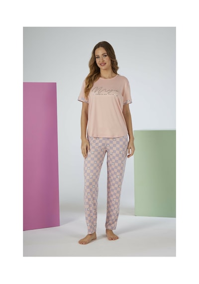 Estiva Kadın Kareli Alt Desenli Kısa Kollu Soft Pijama Takımı SOMON