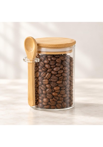 Bambu Kaşıklı Cam Kavanoz 400 Ml, Bambu Kapaklı Borosilikat Baharatlık, Hava Almaz Kahve, Şeker Ve Çay Saklama Kabı Diğer