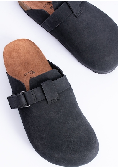 Polomia Comfort Erkek Önü Kapalı Sabo Ayarlanabilir Cırtlı Süet Günlük Terlik Siyah