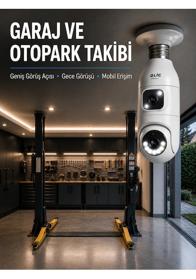 360 Ev İzleme Wi-fi Çift Lens Akıllı Ampul Kamera - Lisinya Beyaz