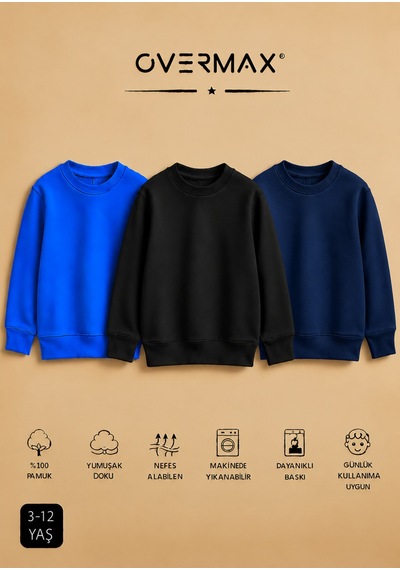 Overmax 3 Lü Çocuk Kapüşonsuz Sweatshirt Seti 3-12 Yaş Saks Mavi-siyah-lacivert - 920220367 Saks Mavi-siyah-lacivert Overmax 3 Lü Çocuk Kapüşonsuz Sweatshirt Seti 3-12 Yaş Saks Mavi-siyah-lacivert - 920220367 Saks Mavi-siyah-lacivert