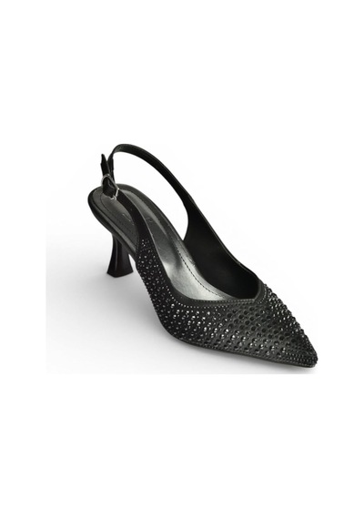 Fox Shoes Y676198104 Siyah Kumaş Taşlı Alçak Topuklu Kadın Abiye Ayakkabı