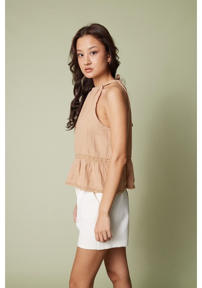 Dantel Detaylı Müslin Top CAMEL