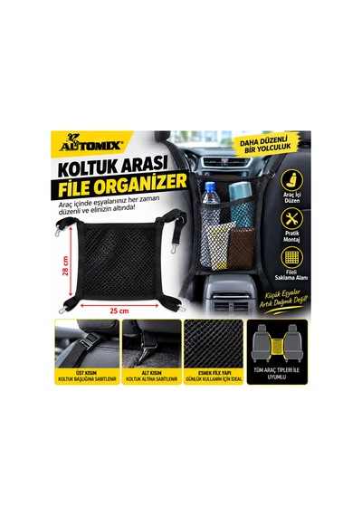 Koltuk Arası File Organizer 25x28 Cm Araç İçi Düzenleyici Eşya Saklama Filesi - 925659436