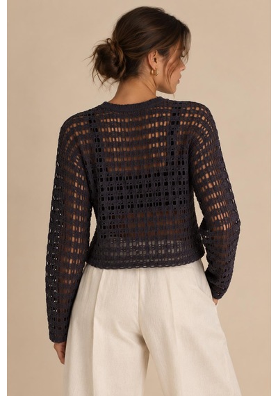 Alexandergardi Ajurlu Crop Bluz Koyu Mor