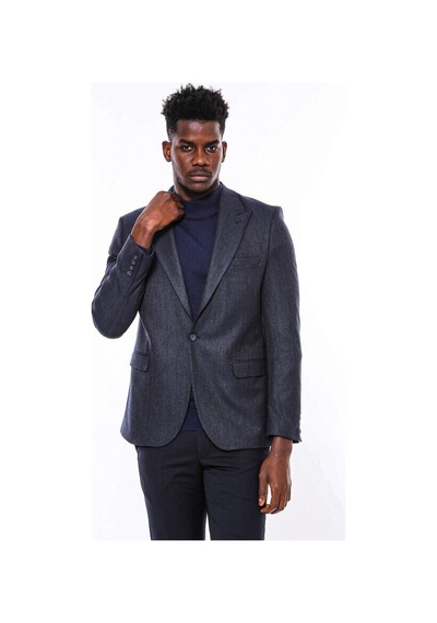 Wessi Kendinden Desenli  Lacivert Slim Fit Ceket - Wessi Lacivert