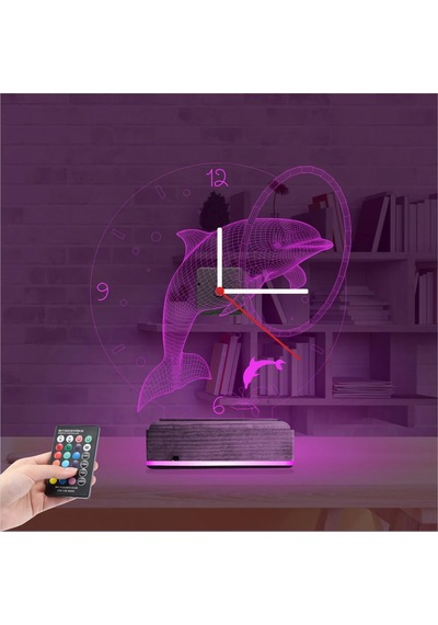 Luvivia Yunus Balığı V1 Saatli 3d Lamba - Masa Gece Lambası Şeffaf