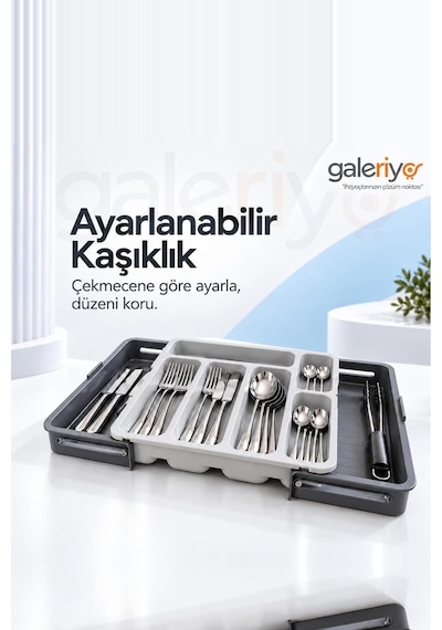 Ayarlanabilir Kaşıklık Organizer Genişleyebilir Çekmece İçi Düzenleyici Grı Antrasit - Gri