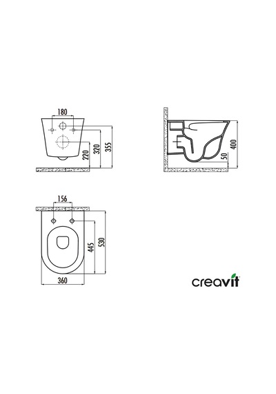 Creavit Nora Vortex Beyaz Asma Klozet No323, Creavit Nora Duck Duroplast Yavaş Kapak Beyaz