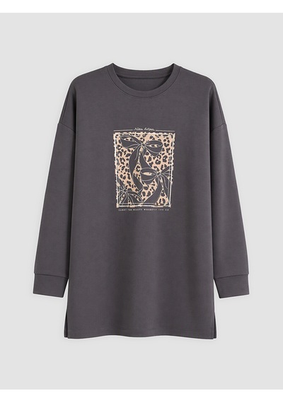 Lcw Everyday Gri Soft Touch Oversze Kadın Sweatshirt Tunik Diğer