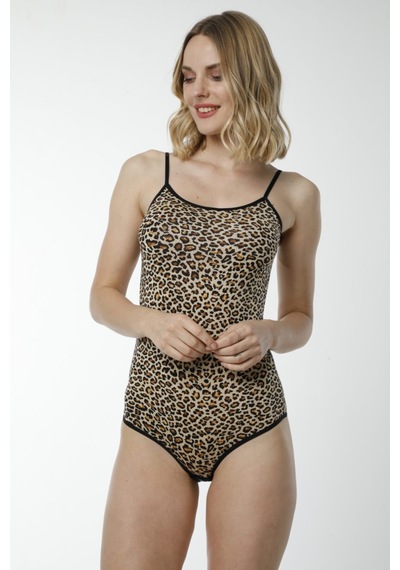 Hmd 3003 3'lü Pamuk Leopar Desenli İnce Askılı Çıtçıtlı Body - Leopar Leopar
