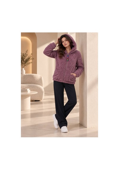Öners Kadın Kapşonlu Peluş Fermuarlı Sweat Oversize Yumuşak Polar Hoodie Kışlık Sıcak Tutucu Gümüş Gümüş