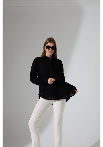 Oversize Basic Müslin Gömlek Siyah