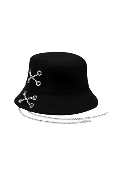 Tezzgelsin Unisex K Pop Tasarım Zincirli Bucket Şapka Siyah