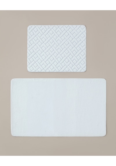 English Home Gridline Kaydırmaz Taban Banyo Paspası Seti 60x80 Cm + 40x60 Cm Beyaz