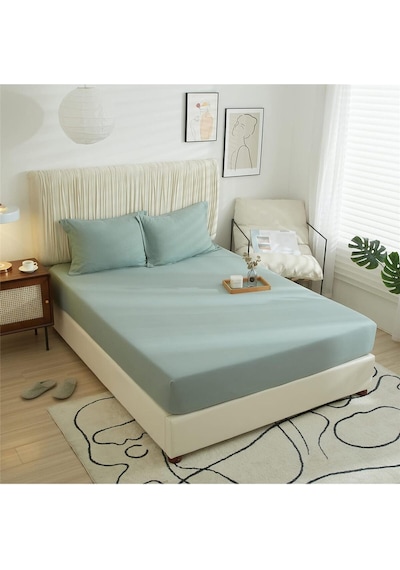 Lionas Lastiksiz Çift Kişilik Düz Renk Çarşaf 220x240 Cm Adaçayı