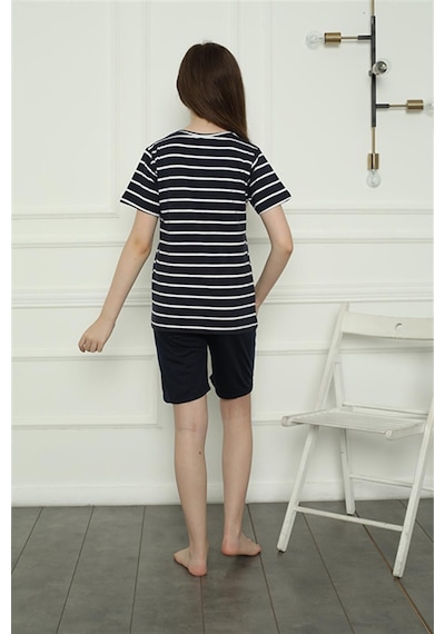 Akbeniz Kız Çocuk Penye Şortlu Pijama Takım 20407 Lacivert