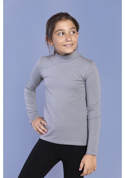 Toontoy Kids Toontoy Kız Çocuk Nakışlı Balıkçı Yaka Okul Tişörtü Gri Melanj