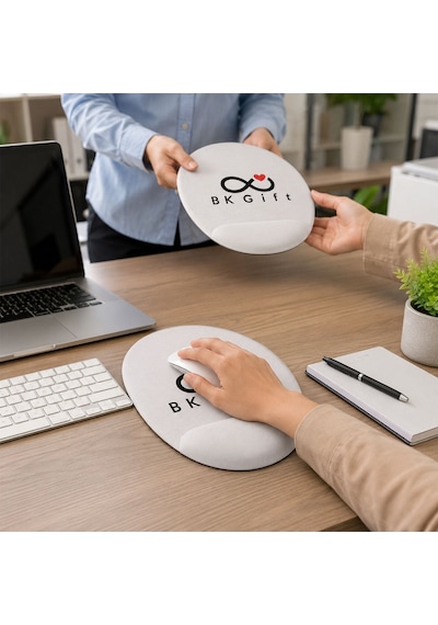 Logonuza Özel 10 Adet 20x22 Cm Bilek Destekli Oval Kaymaz Tabanlı Mouse Pad