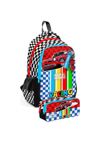 Coral High Kırmızı Racing Araba Baskılı Erkek Çocuk İlkokul Sırt Çantası Ve Kalem Çantası Seti - Setygn33257c