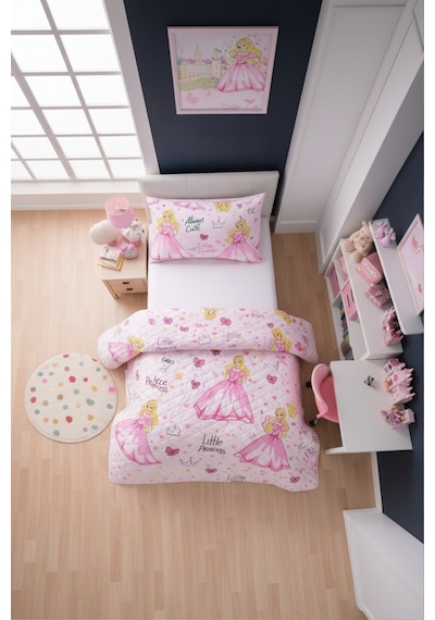 Kız Çocuk Genç Pike Yatak Örtüsü Takımı Prenses Desen Kapitone Pamuklu 4 Mevsim Çarşafsız 160x230 Pembe