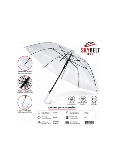 Skybelt Şeffaf Şemsiye 8 Tellili Fiberglas