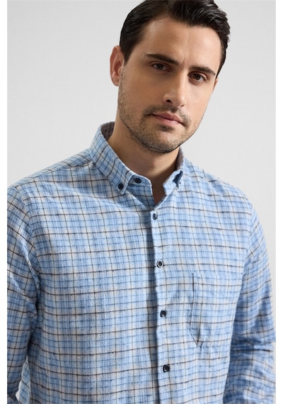 Süvari Buz Mavi Regular Düğmeli Yaka Kareli Casual Gömlek Gm2008000257-m01 Buz Mavi Süvari Buz Mavi Regular Düğmeli Yaka Kareli Casual Gömlek Gm2008000257-m01 Buz Mavi