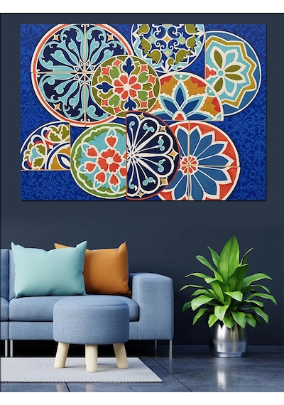 Renkli Mandala Geometrik Desen Dekoratif Kanvas - Mdf Ahşap Tablo