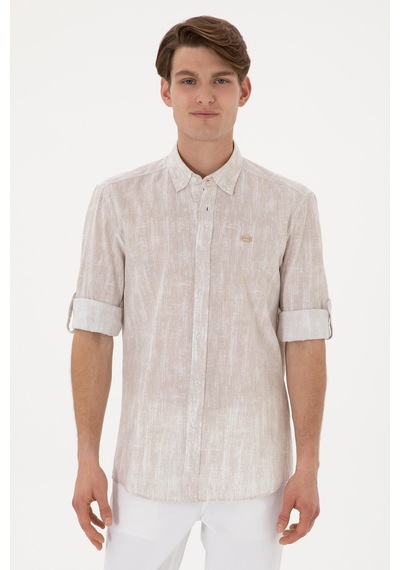 U.S. Polo Assn. U.s. Polo Assn. Erkek Taş Uzun Kollu Regular Keten Karışımlı Gömlek 2108436