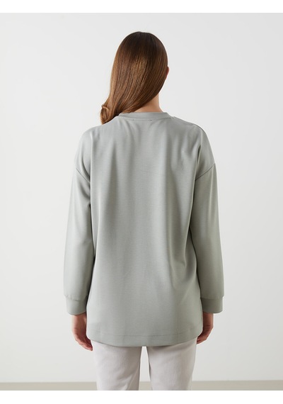Lcwaıkıkı Classic Haki Bisiklet Yaka Kadın Sweatshirt Tunik