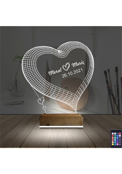 Luvivia Kalp Sevgiliye Hediye Kişiye Özel 3d Lamba - Masa Gece Lambası V9