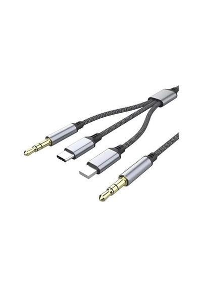 3in1 Type-c, Lighting İle Uyumlu To 3.5mm Örgülü Aux Kablosu 1m Mt2811 Tak Çalıştır
