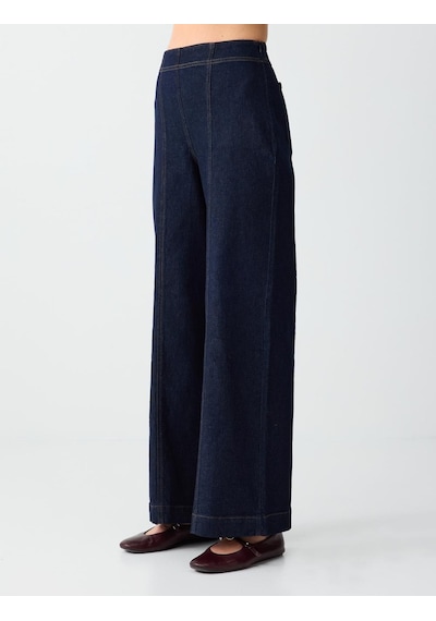 Jimmy Key Koyu İndigo Mavi Yüksek Bel Normal Paça Pamuklu Uzun Denim Pantolon 6sw185615452