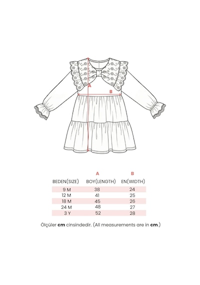 Magu Kız Bebek Pamuklu Bej Fisto Yaka Elbise Uzun Kollu, Katlı Model
