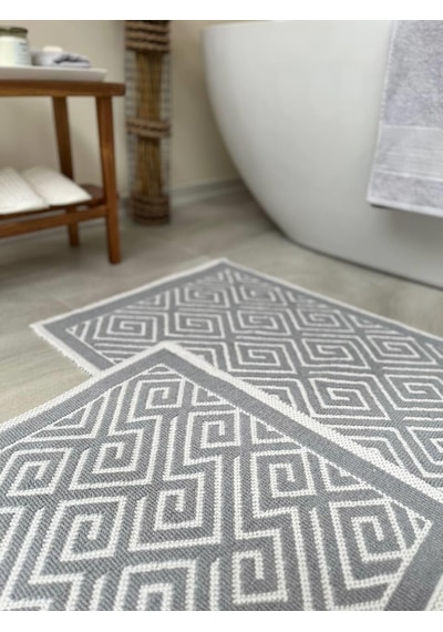 Labirent Doğal Pamuklu 2'li Banyo Paspas Seti 60x100+50x60 Cm - Gri çok renkli