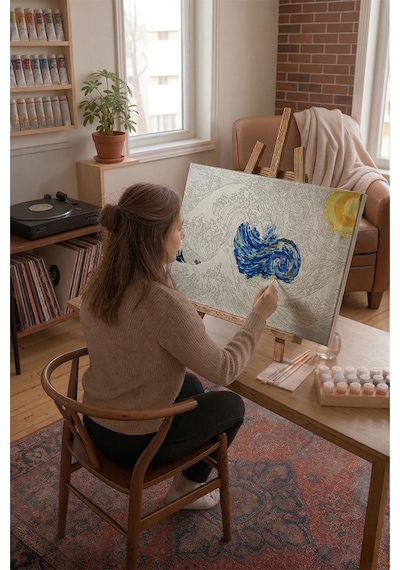 Sayılarla Boyama Seti 40 X 50 Cm Tuval Şasesine Gerili Geceler Dalga