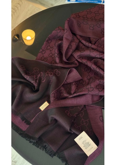 Miorel Scarfs İnce Kumaş G Desen Pamuklu Şal Yün İpek Şal 4 Mevsim Çift Taraflı Mürdüm