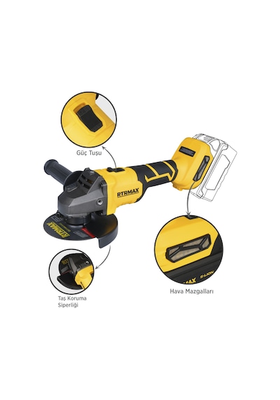 Rtrmax RTS5050B Şarjlı Avuç Taşlama Makinası Kömürsüz 125 mm 8.500 Rpm - Akü Hariç