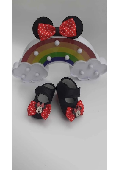 Minnie Mouse Bebek Patik Ve Bandana Set Siyah