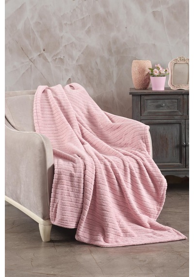 Zeynep Tekstil Cotonila Comfy Çizgili Wellsoft Tv Battaniyesi Pembe 110 x 180