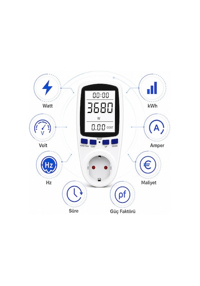 Tograt Priz Tipi Wattmetre Enerji Tüketim Ölçer Işıklı 3680w