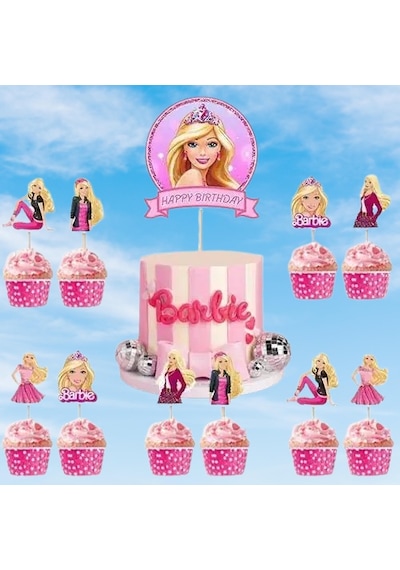 Barbie Cake Topper Set Pasta Seti 20 Kürdan 25 Kek Kalıbı 1 Pasta Üstü Büyük Doğum Günü Pasta Süsü +3