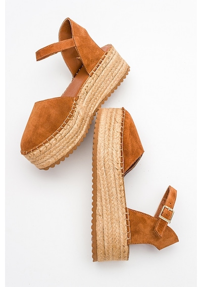 Luvishoes Viba Taba Süet Hakiki Deri Kadın Sandalet Taba
