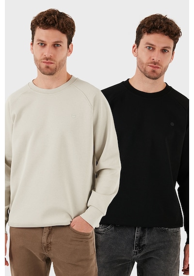 Buratti Streç Pamuklu Relaxed Fit Bisiklet Yaka 2'Li Paket Erkek Sweat 5901210S2 Siyah-Taş